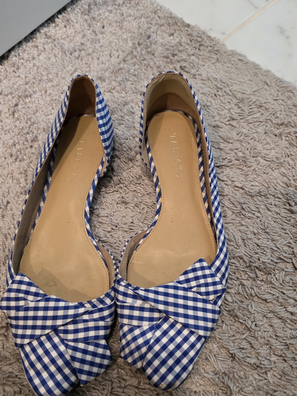 Talbots Blue Gingham Knot-Front Flats